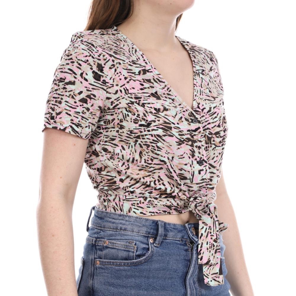 ✨2x$30✨ Vero Moda Easy Abstract Print Front-Tie Cropped Blouse - Size S